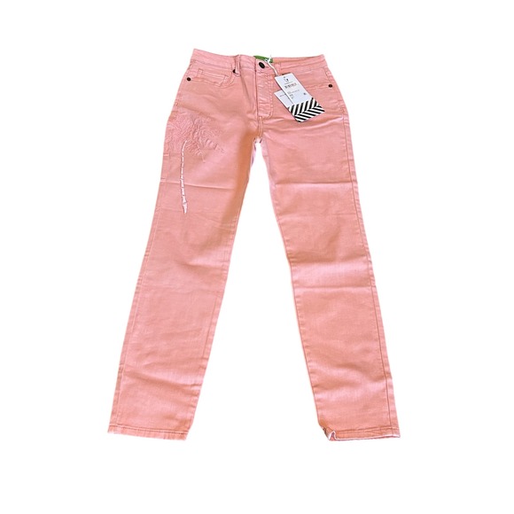 Sandrine Rose Denim - Sandrine Rose Womens Palm Tree Embroidered Denim Jeans Size 27 Petal Pink‎